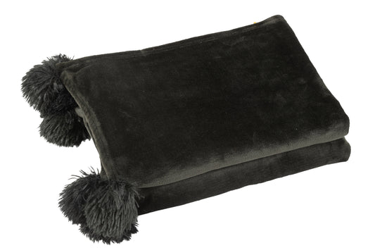 Plaid Pompom Polyester Zwart