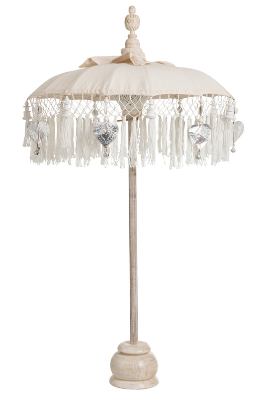 Parasol+Voet+Kwast Katoen/Hout Creme/Zilver Small